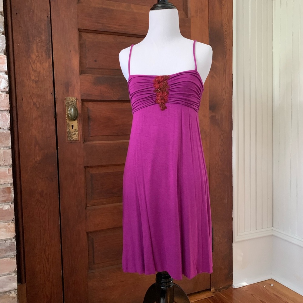 Velvet spaghetti strap dress with bead detail